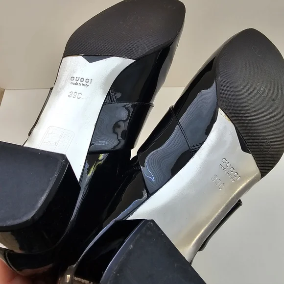 Gucci Black Patent Leather Buckle Combat Boots Size 39 With Anti Slip Sole - Picture 8 of 13